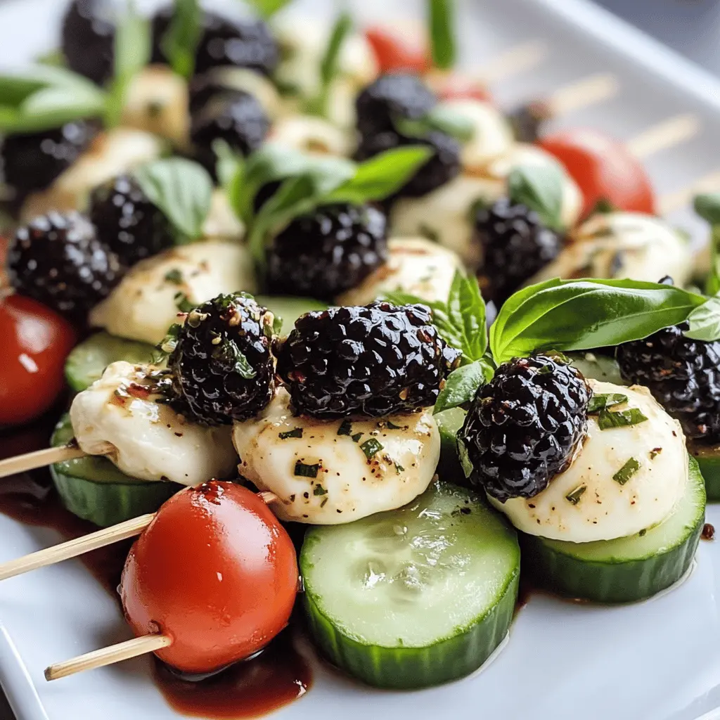 These Blackberry-Cucumber Caprese Bites are a fresh twist on a classic favorite! Juicy blackberries and crisp cucumber slices are paired with creamy mozzarella for a delightful snack. Perfect for summer gatherings or simple appetizers, these bites are easy to make and bursting with flavor. Save this recipe for your next party or picnic!