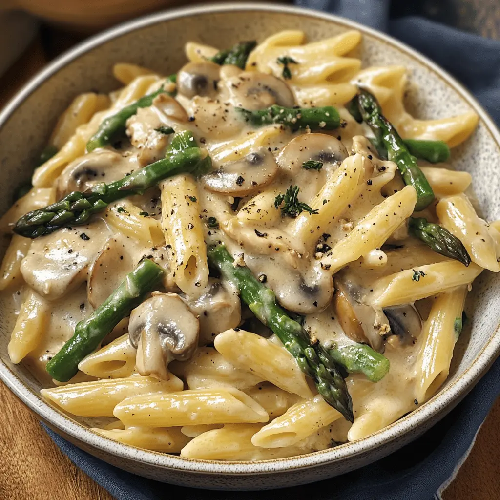 Say hello to your new favorite dinner! This Creamy Mushroom and Asparagus Chicken Penne is rich, flavorful, and packed with tender chicken, earthy mushrooms, and fresh asparagus. Perfect for busy weeknights or a special occasion, this dish will impress everyone at the table. Pin this recipe so you can whip up a delicious meal any time you need it!