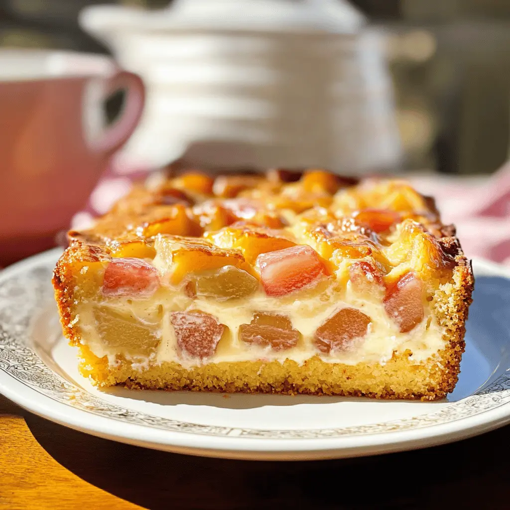 This Easy Rhubarb Custard Cake combines the tangy freshness of rhubarb with a creamy custard layer, creating a delightful dessert that everyone will love! Perfect for gatherings or a sweet afternoon treat, this cake is simple to make and packed with flavor. Save this recipe to recreate a slice of sweetness at your next celebration!