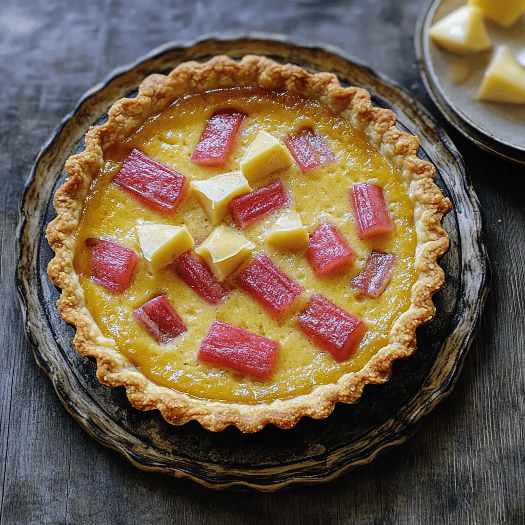 This Rhubarb, Ginger, and Custard Tart combines tangy rhubarb, zesty ginger, and creamy custard for a delightful dessert! Perfect for spring gatherings or a cozy night in, this tart is sure to impress family and friends. Save this recipe now for a delicious treat that balances sweet and tart flavors beautifully!
