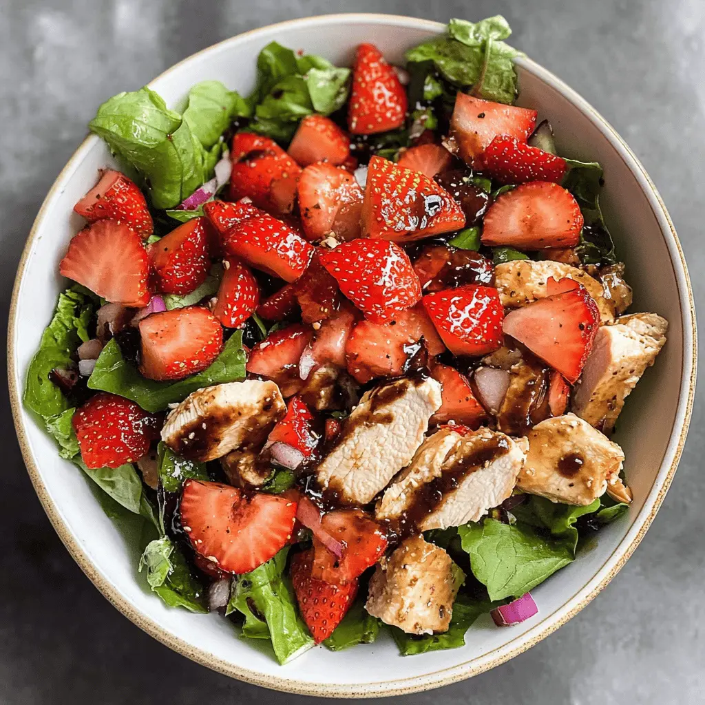Brighten your meal with this delicious Strawberry Chicken Salad! Packed with juicy strawberries, grilled chicken, and crunchy greens, it's drizzled with a homemade strawberry balsamic dressing that adds a perfect tangy twist. Perfect for summer picnics or a light lunch! Save this recipe for an easy, refreshing dish that will impress your friends and family!