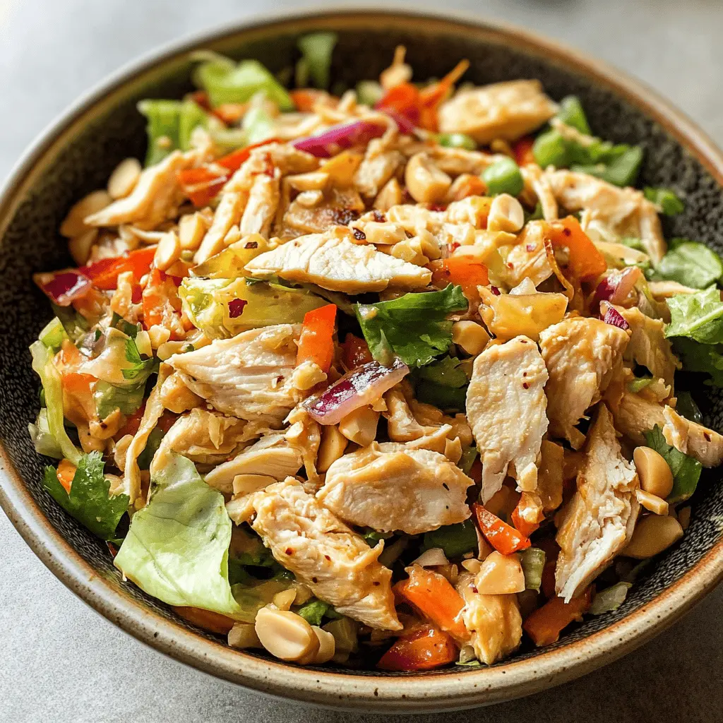 This Thai Chicken Salad with Peanut Dressing is a refreshing mix of crunchy veggies, grilled chicken, and a creamy peanut sauce that will delight your taste buds. Packed with vibrant flavors and healthy ingredients, it's perfect for a quick lunch or a light dinner. Save this recipe to bring a taste of Thailand to your kitchen any day of the week!