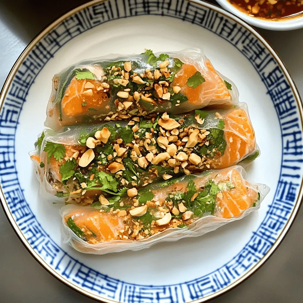 Enjoy a taste of Vietnam with these delightful Baked Salmon Spring Rolls! Packed with fresh ingredients and featuring tender salmon, these rolls are perfect for any meal or snack. They're light, crispy, and bursting with flavor, making them a crowd-pleaser. Save this recipe for your next gathering or a healthy weeknight dinner!