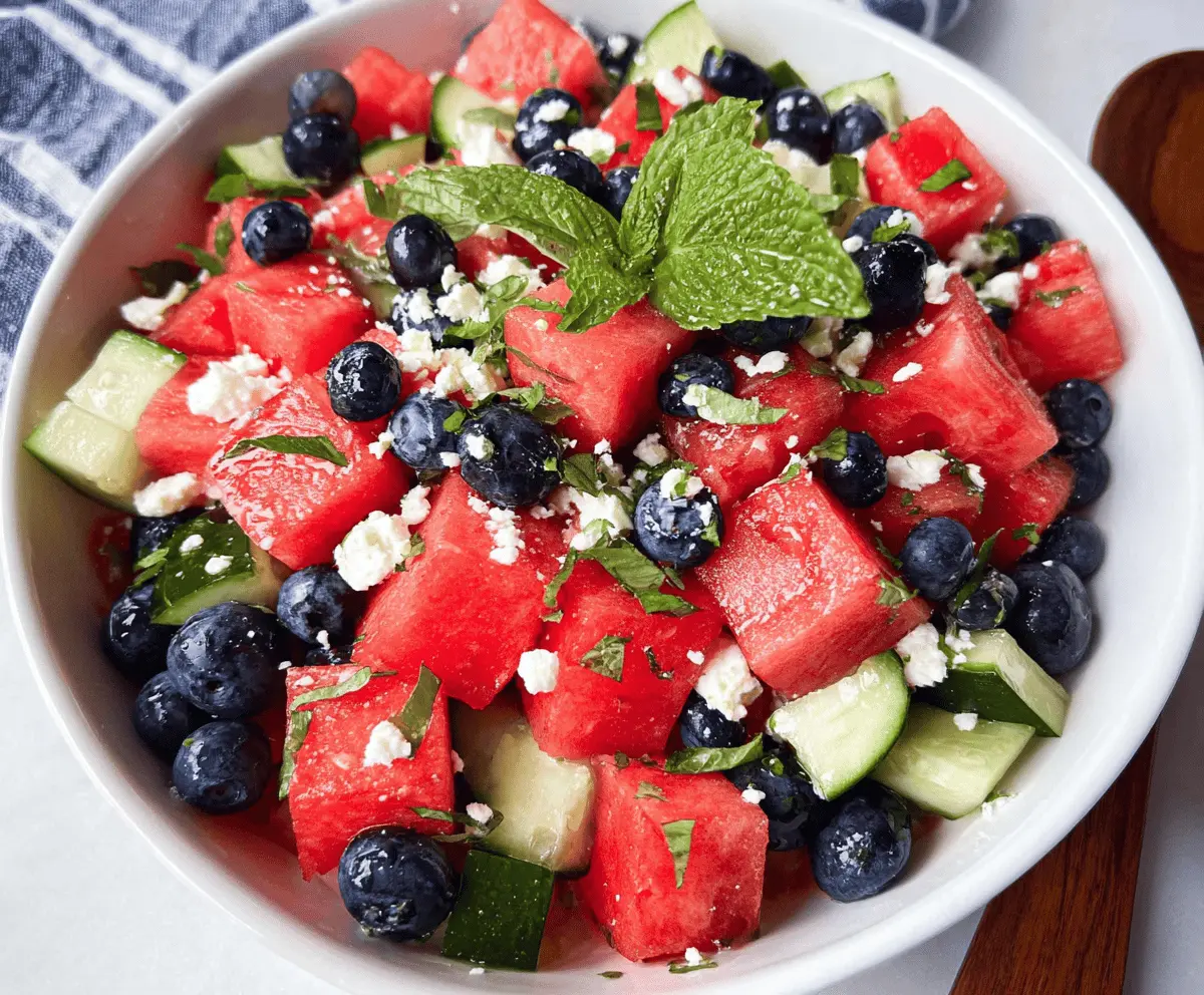 Refreshing Watermelon Feta Salad with Cucumber and Blueberries