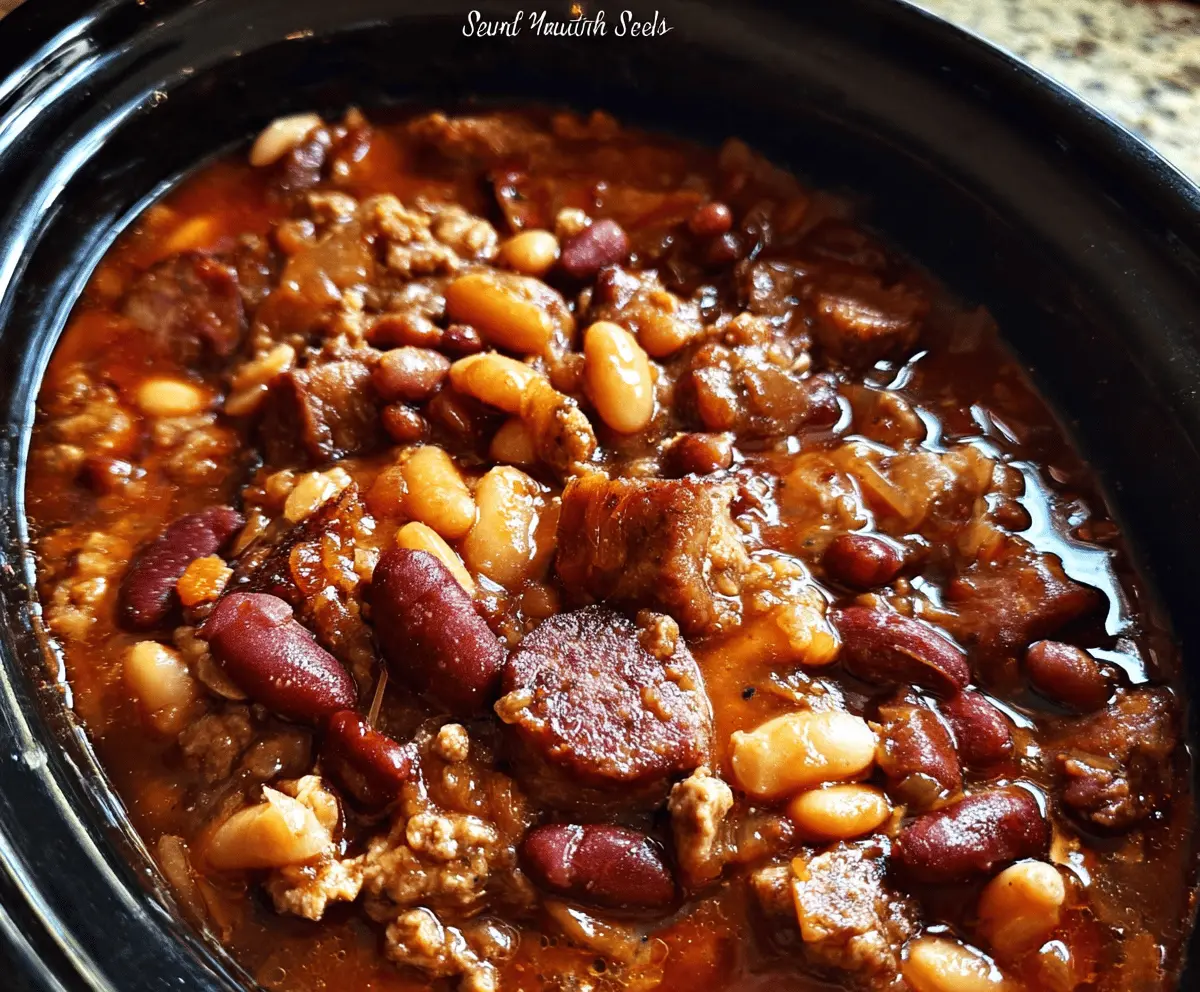 Easy Three Meat Crock Pot Cowboy Beans Recipe