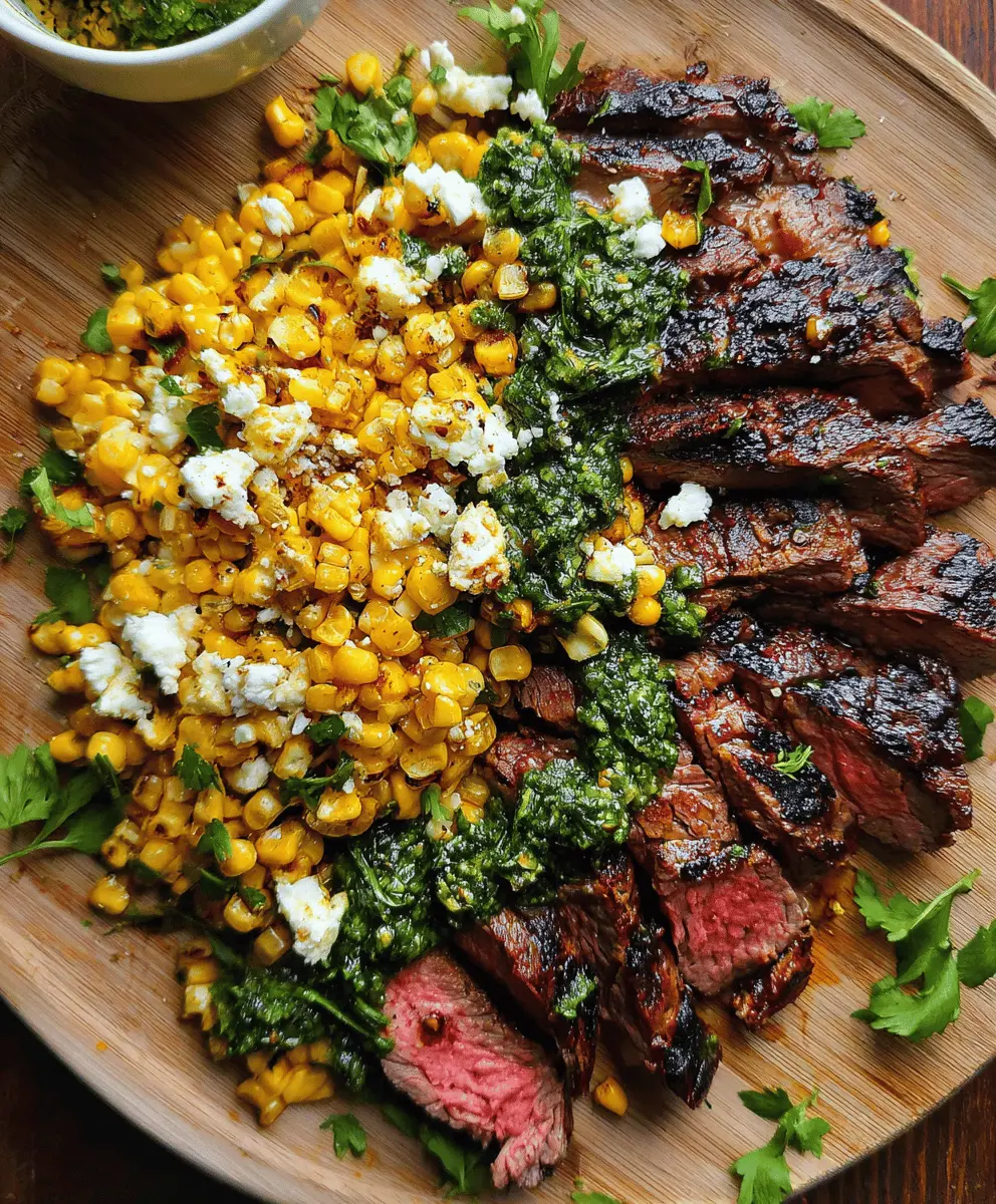 Easy Flank Steak with Corn, Feta & Spinach Sauce