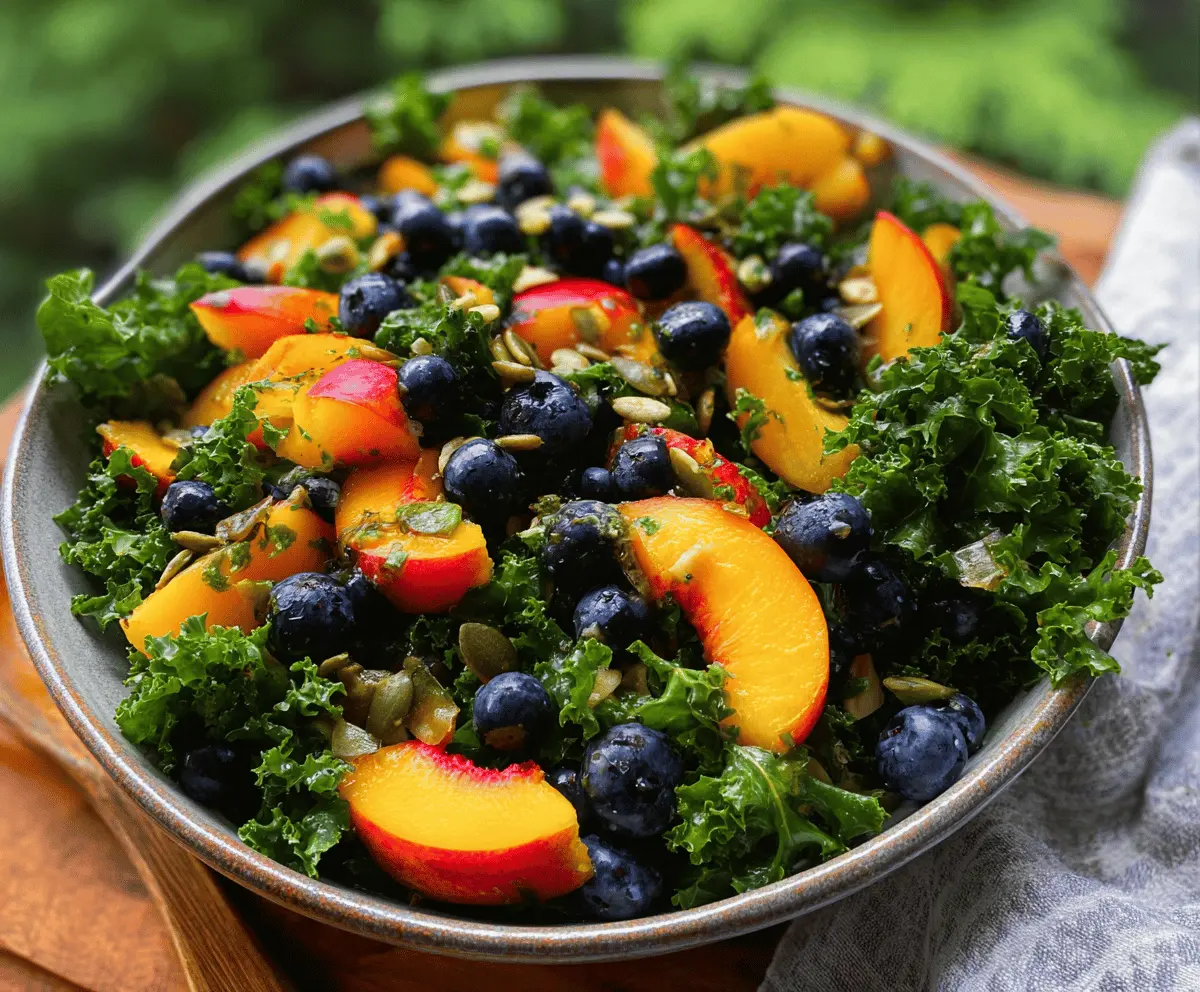Fresh Summer Peach and Blueberry Kale Salad Recipe
