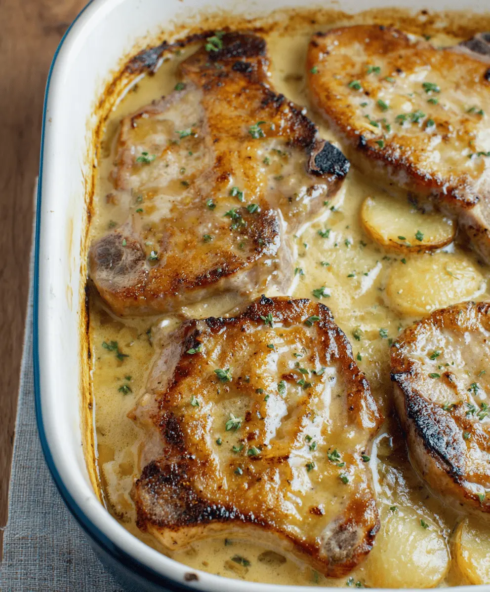 Easy Smothered Pork Chops with Cheesy Scalloped Potatoes