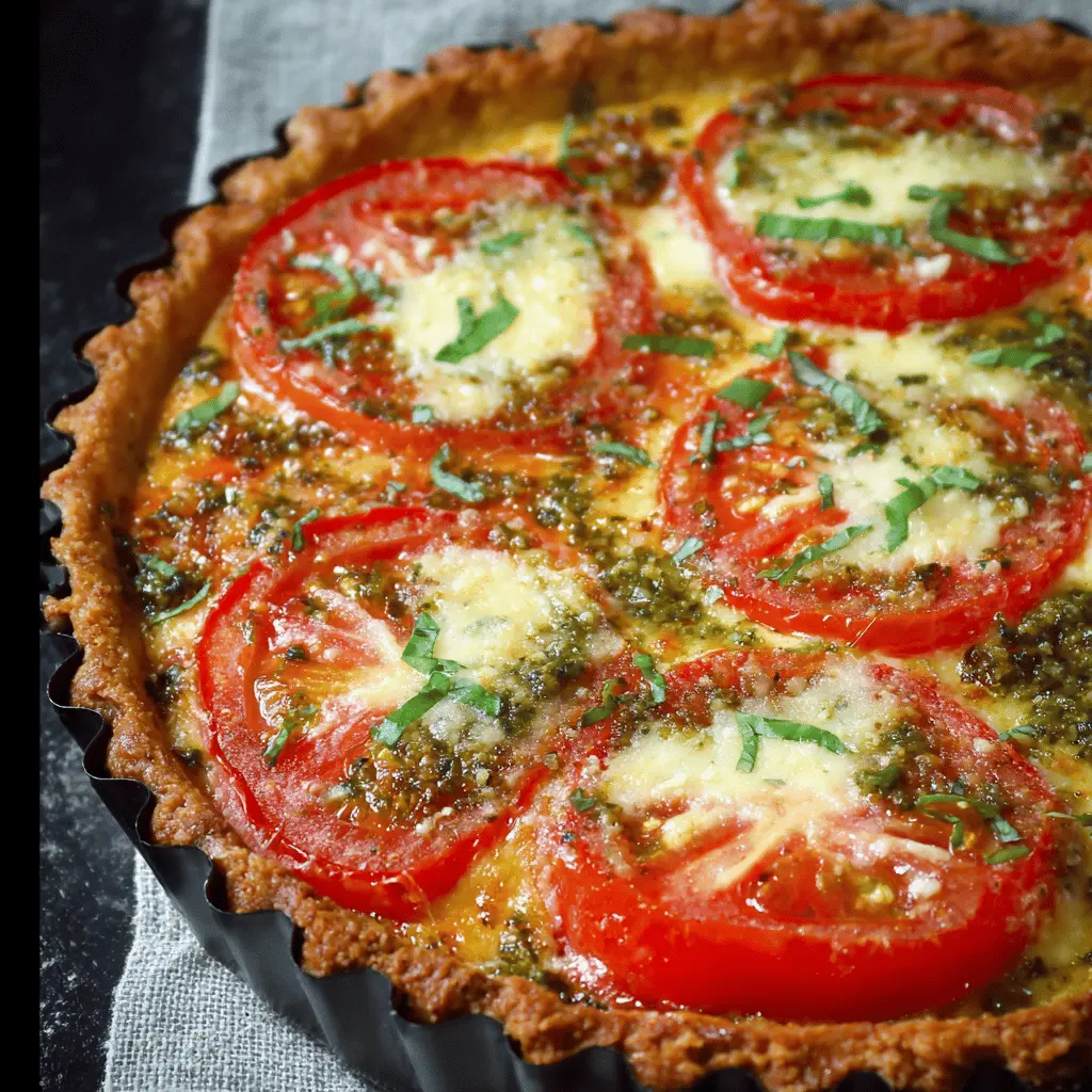 Easy Tomato Pie with Cheese and Pesto