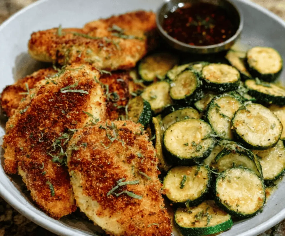 Crispy Parmesan Garlic Chicken with Zucchini