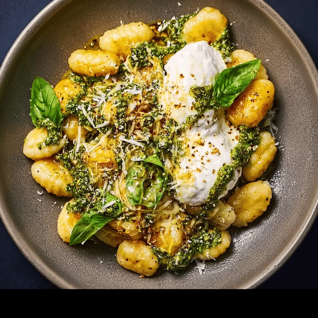 Creamy Lemon Pesto Burrata with Brown Butter Gnocchi