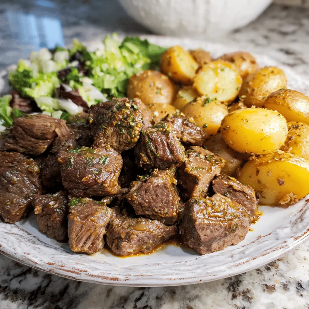 Slow Cooker Garlic Butter Beef Bites with Potatoes