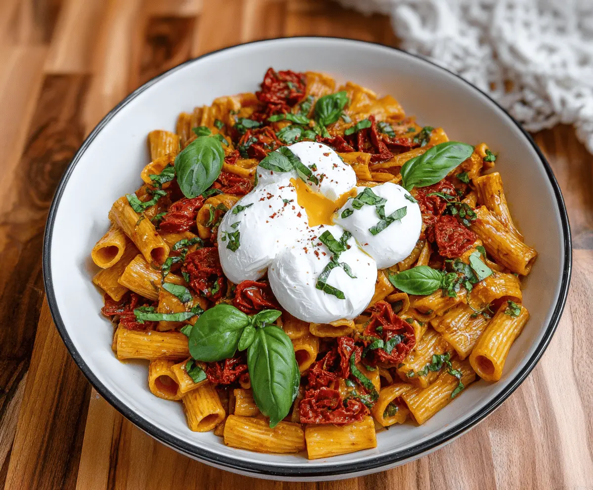 Lemon Basil Pasta with Sun-Dried Tomatoes and Burrata