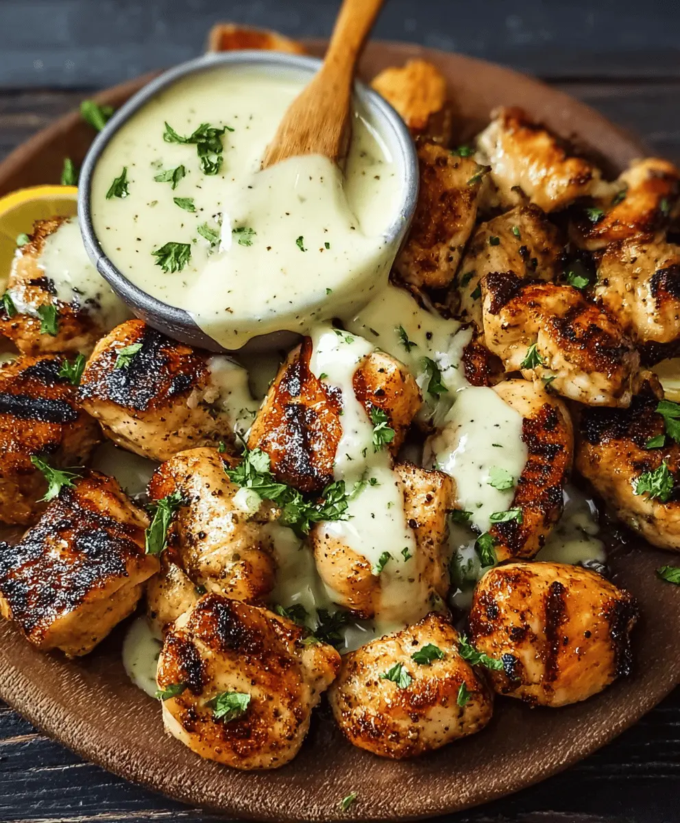 Easy Grilled Chicken Bites with Creamy Garlic Sauce