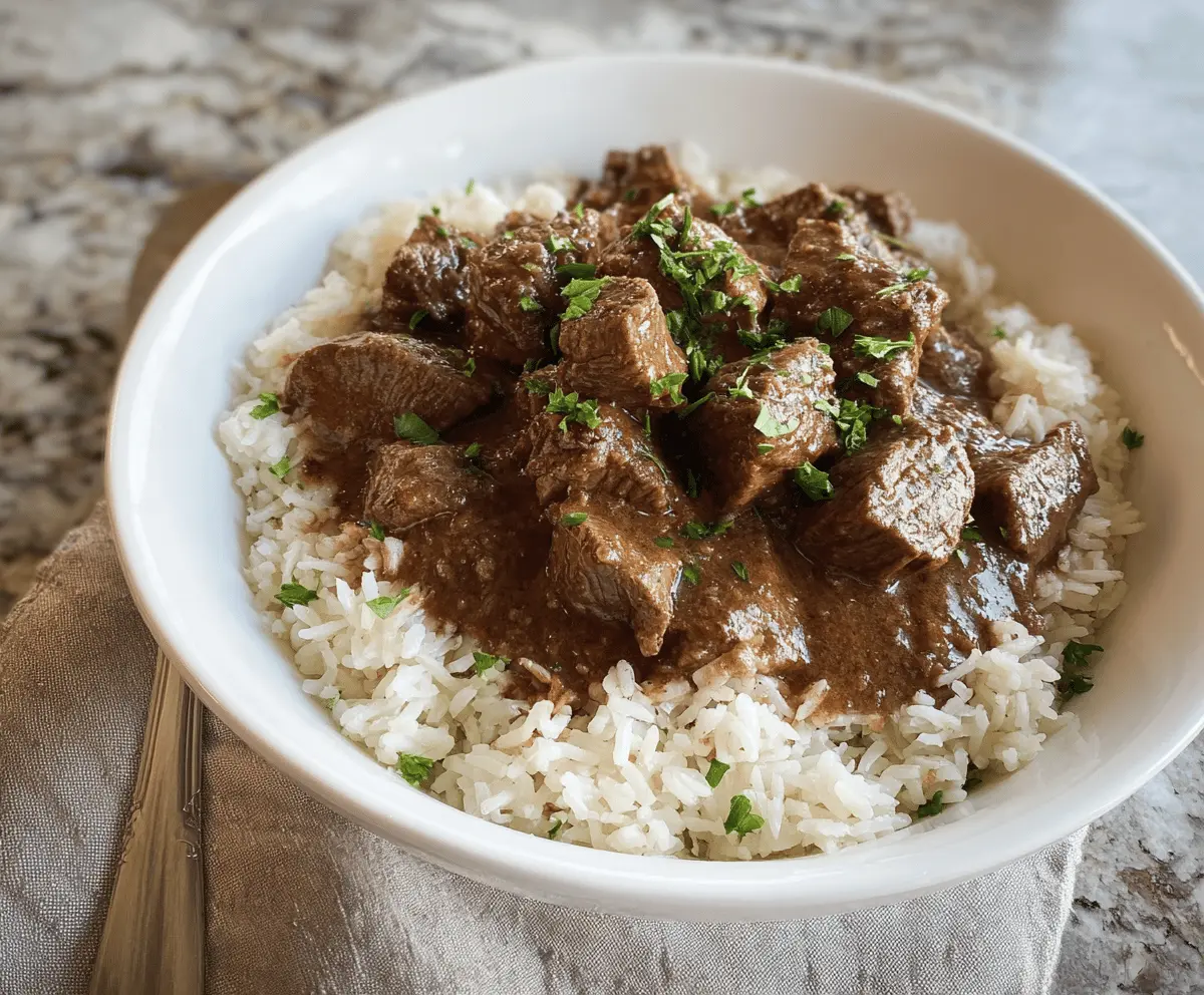 Easy Slow Cooker Beef Tips Over Rice Recipe