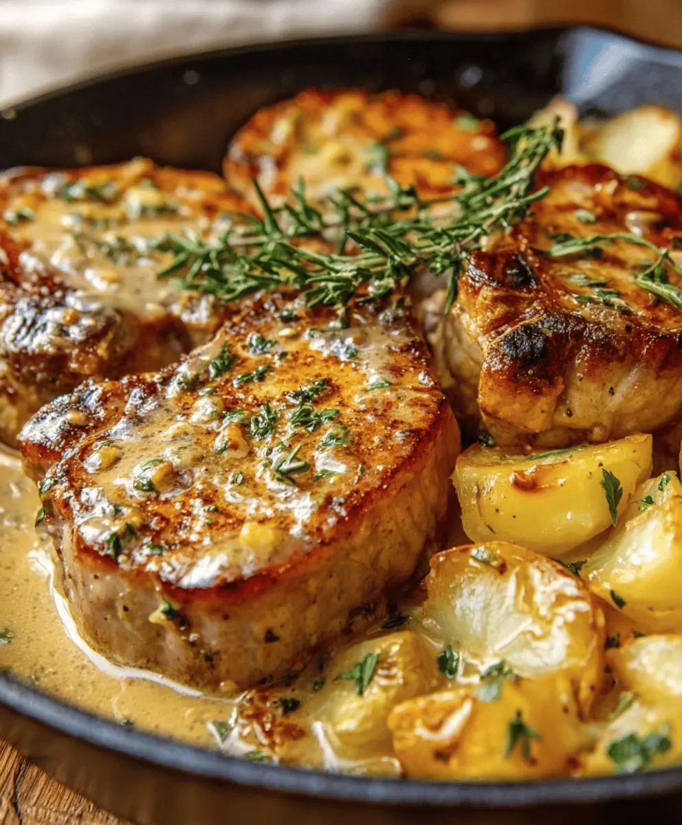 Garlic Butter Pork Chops with Cheesy Potato Bake