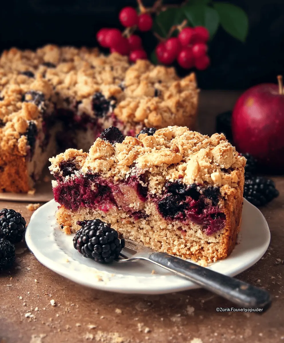 Blackberry Apple Cake with Crunchy Oaty Crumble