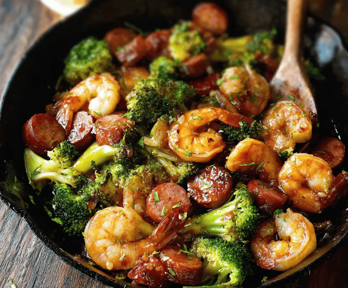 Easy Honey Garlic Shrimp and Sausage with Broccoli