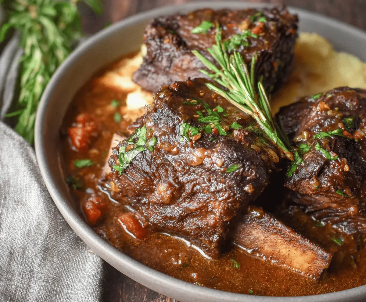 Tender Slow Cooked Short Ribs in Garlic Herb Sauce