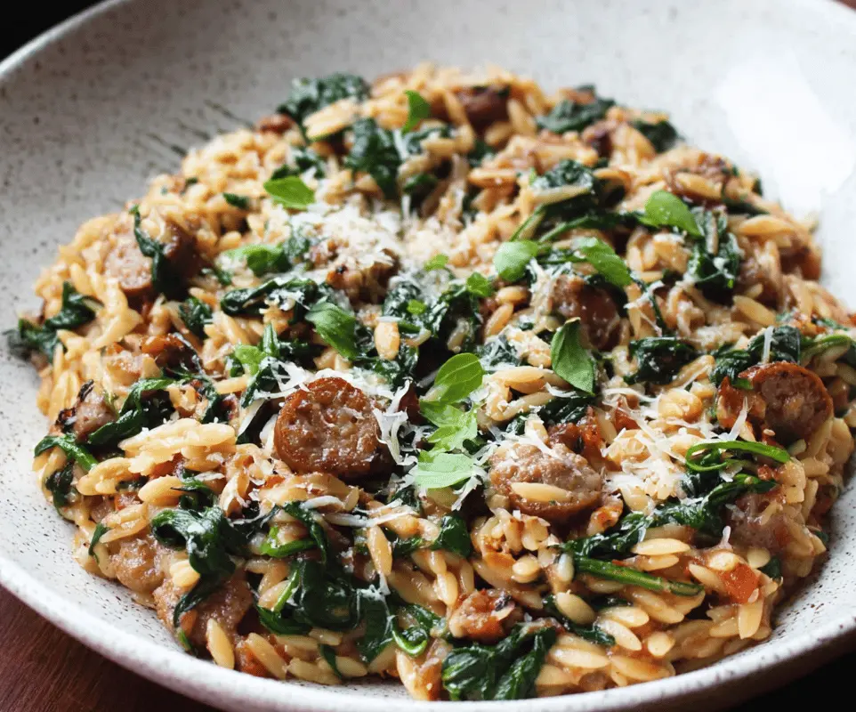 Easy One-Pot Sausage Spinach Orzo Recipe