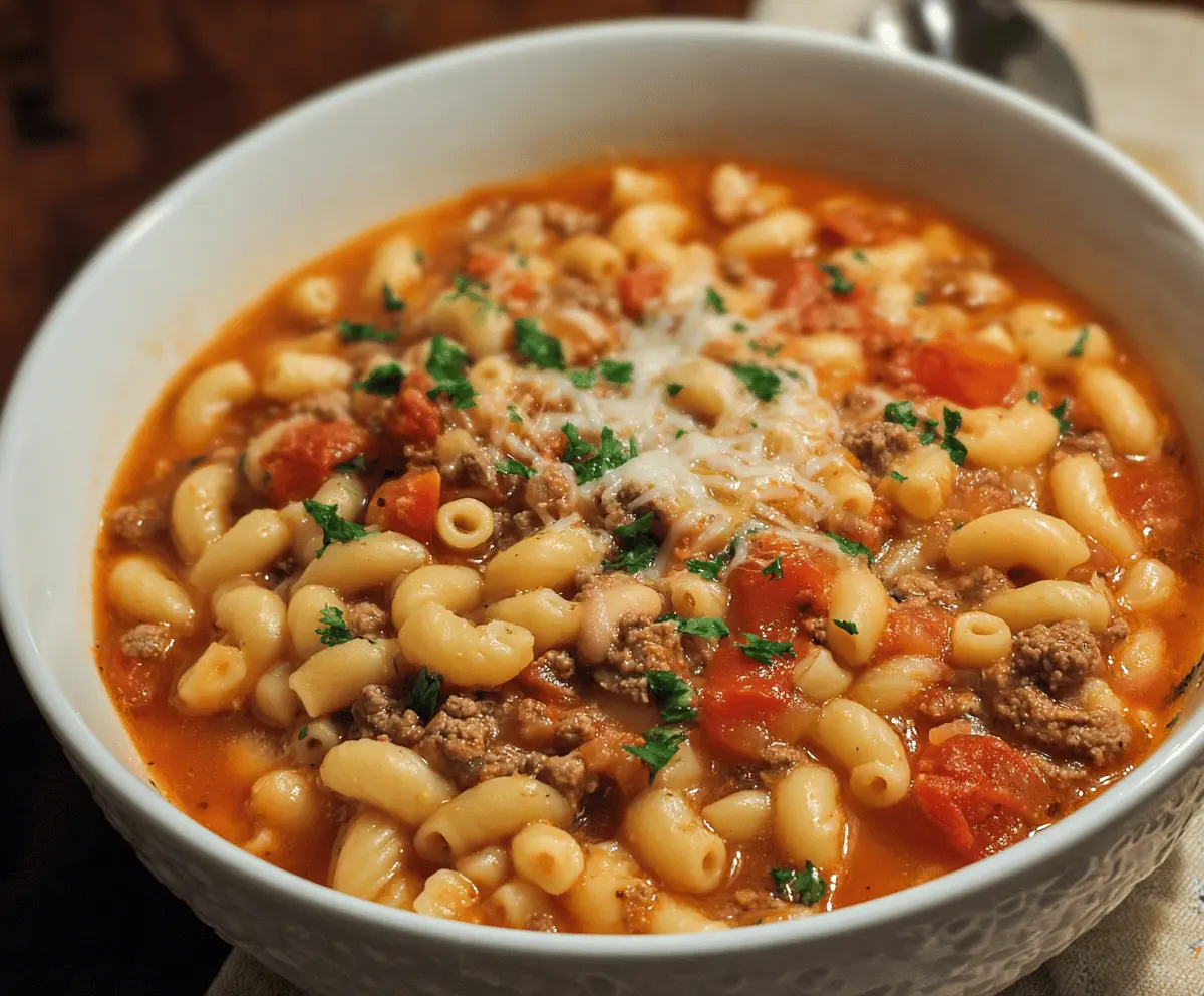 A bowl of homemade Barefoot Contessa Pasta Fagioli soup with beans, vegetables, and herbs garnished with fresh parsley, served in a rustic white bowl.
