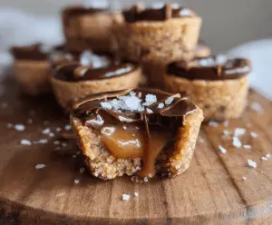 Delicious homemade healthy Twix cups featuring a vegan and paleo-friendly chocolate coating with caramel filling on a white plate