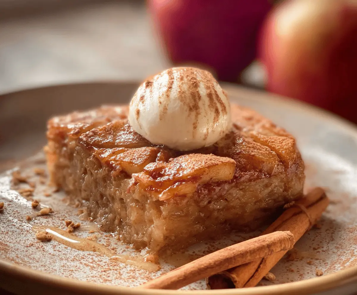 Delicious homemade apple cinnamon dessert featuring fresh sliced apples topped with cinnamon and sugar, perfect for fall or cozy gatherings.