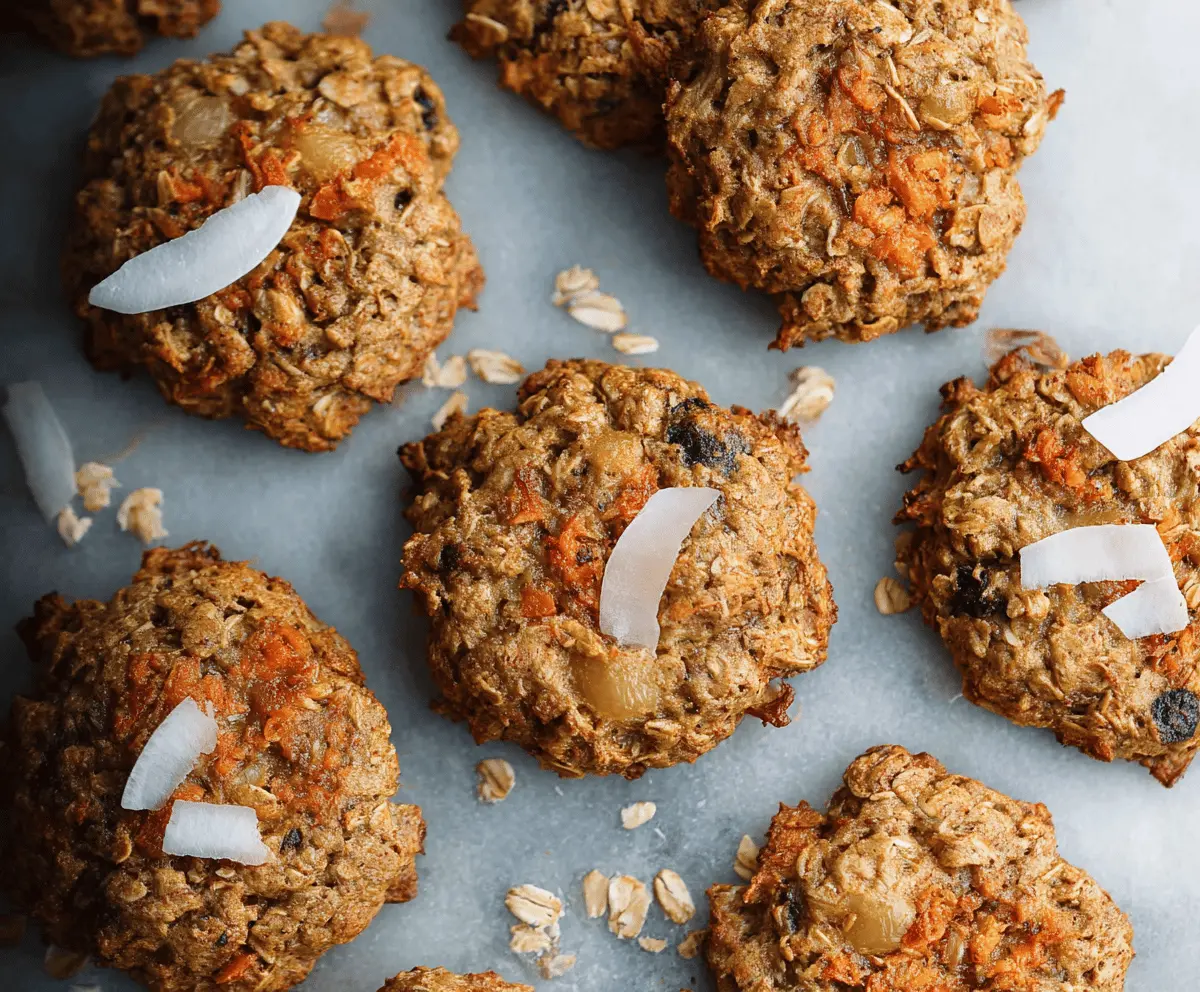 Healthy Morning Glory Breakfast Cookies with oats, shredded carrots, raisins, and nuts on a white plate