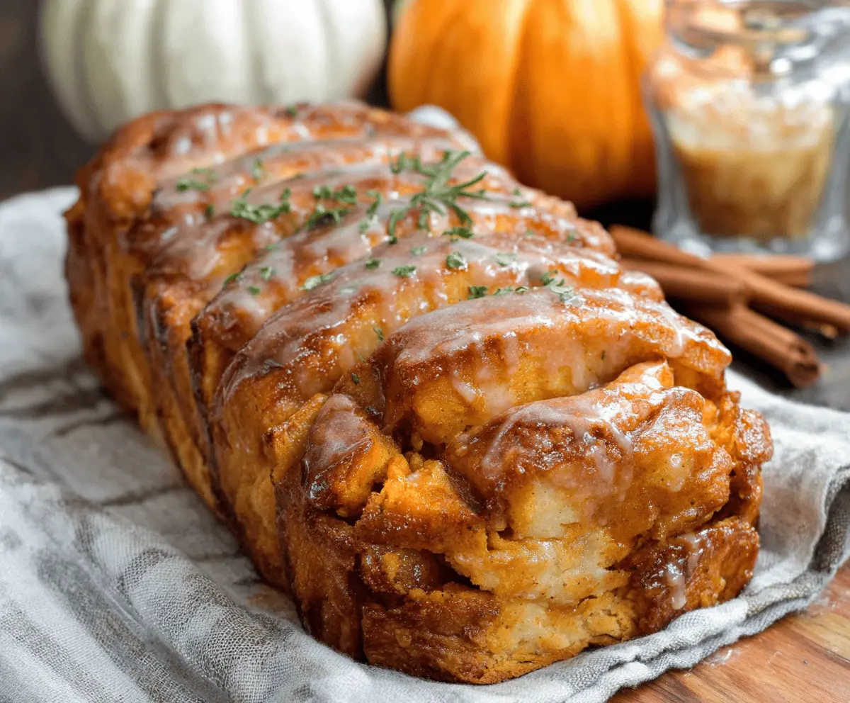 Delicious Pumpkin Pull-Apart Loaf with golden crust and soft, flaky layers, perfect for fall baking or holiday gatherings.