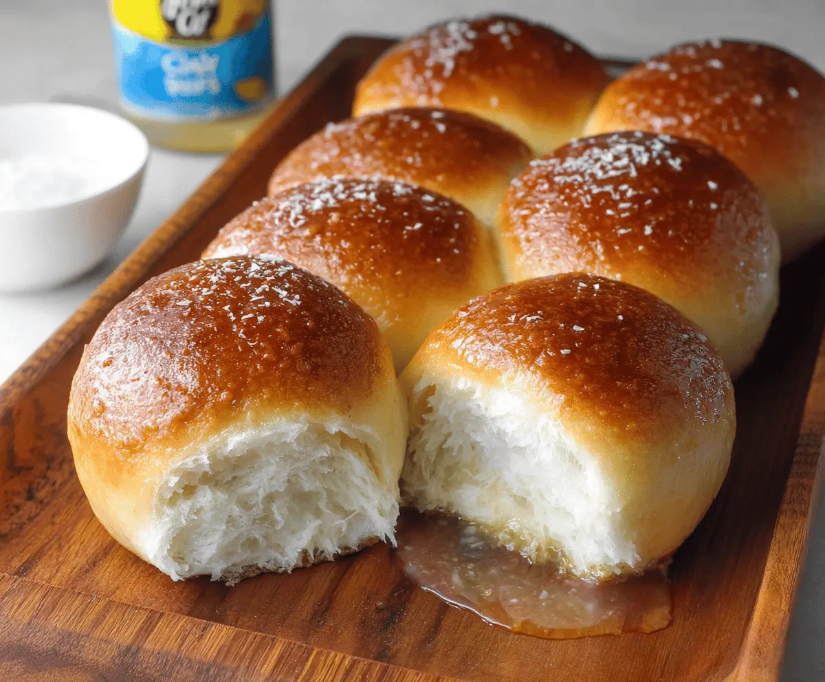 Delicious Samoan Coconut Buns sweet bread rolls topped with shredded coconut and golden crust, perfect for dessert or snack.