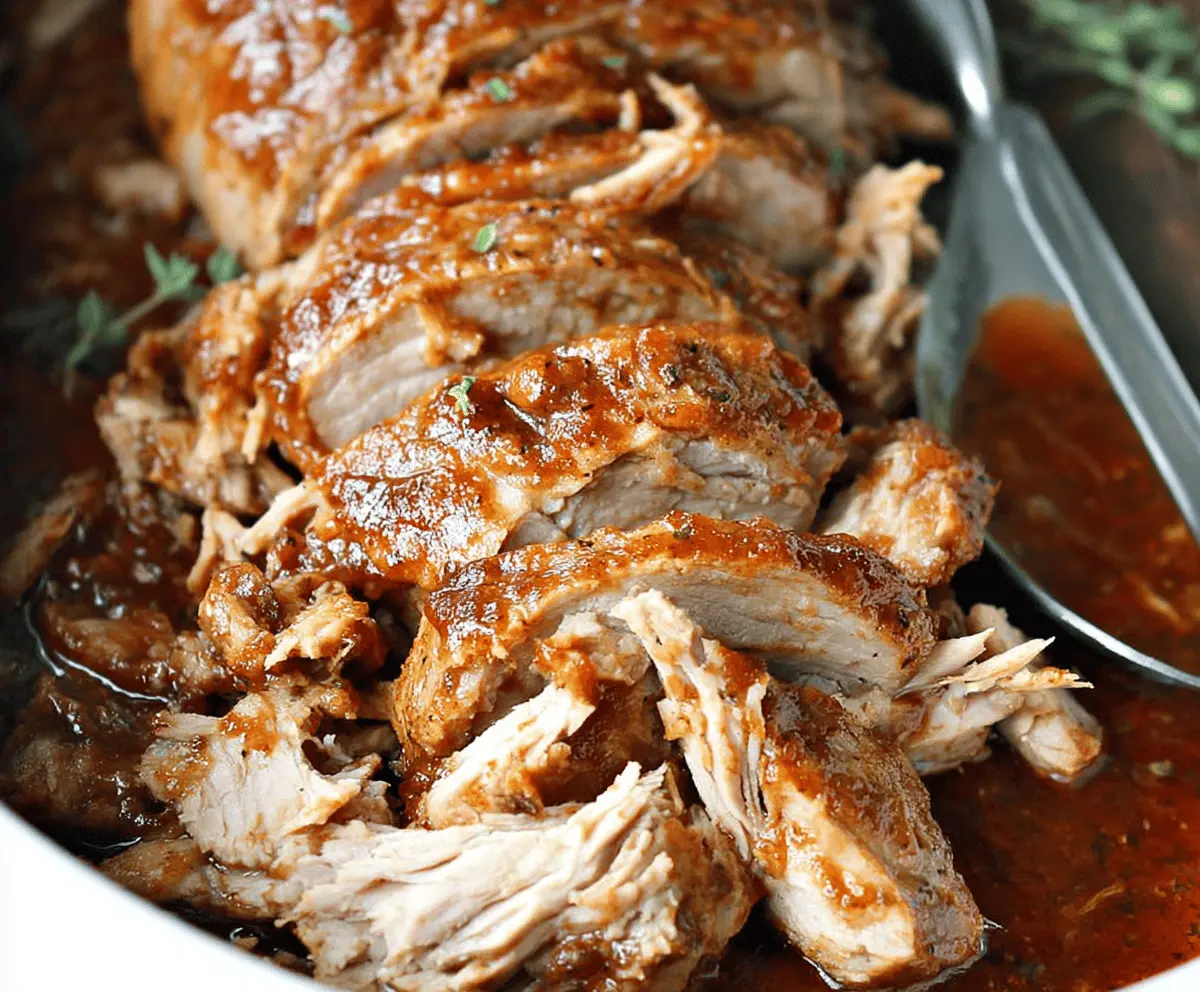 Juicy pork tenderloin glazed with homemade apple butter sauce, cooked in a slow cooker for a flavorful and tender meal.