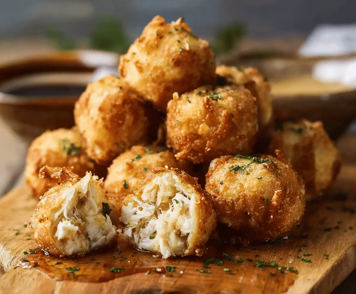 Crispy Crab Rangoon Bombs filled with creamy cheese and succulent crab meat, served as a delicious appetizer