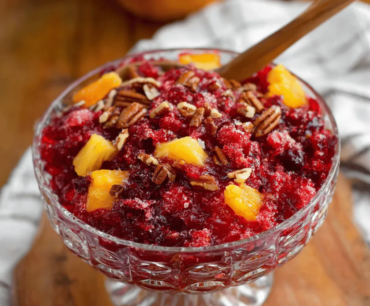 Cranberry Jello Salad with pineapple oranges and pecans