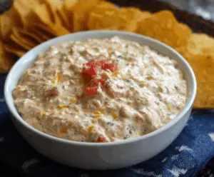 Cream Cheese Rotel Dip served in a bowl with tortilla chips for a delicious party appetizer.