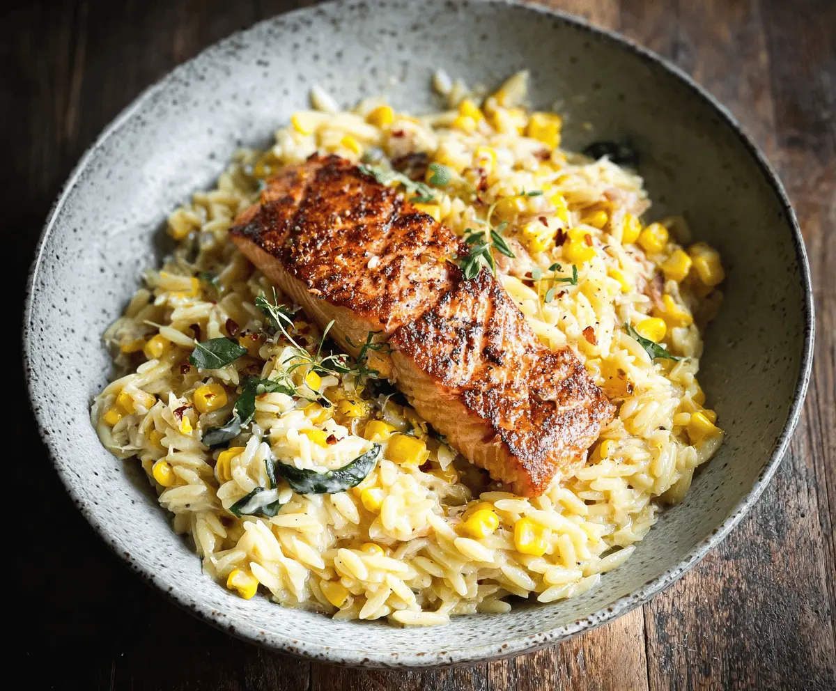 Creamed Corn Orzo with Salmon