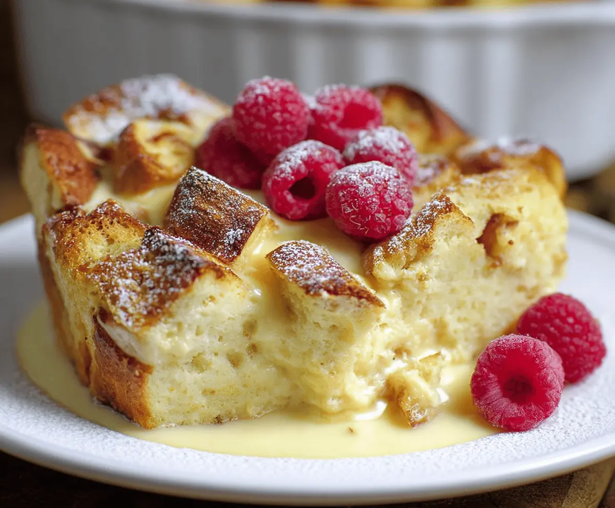 Creamy custard bread pudding topped with caramel sauce and fresh whipped cream, served in a white bowl for a delicious dessert treat.