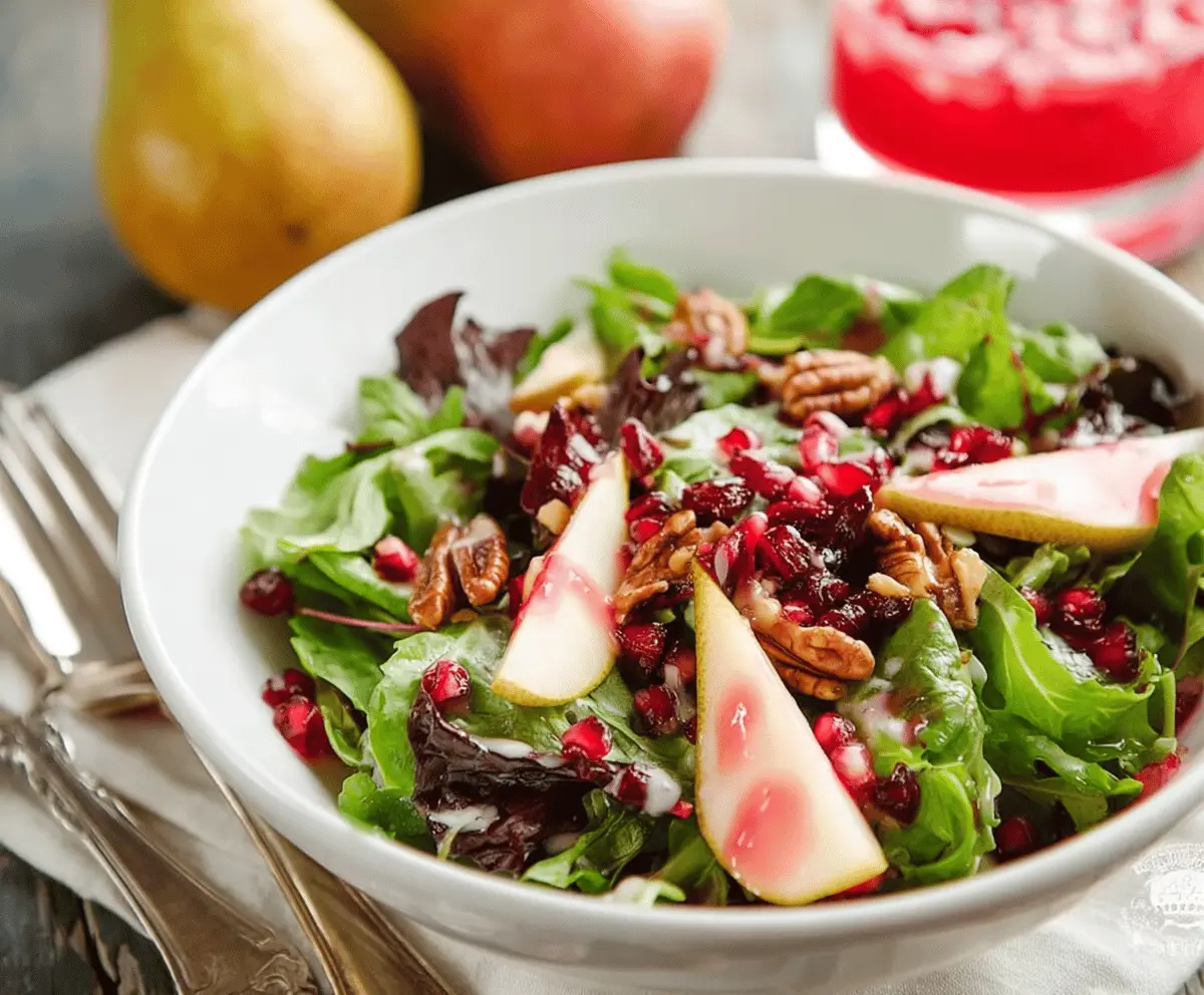 Fresh Fall Salad with Cranberry Vinaigrette and Pears