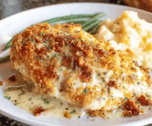 Delicious Parmesan Chicken from Longhorn Steakhouse served with fresh herbs and crispy coating.
