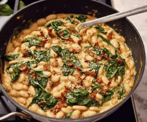 Creamy Marry Me White Bean & Spinach Skillet Recipe featuring fresh white beans, vibrant spinach, and flavorful herbs in a delicious, healthy dish