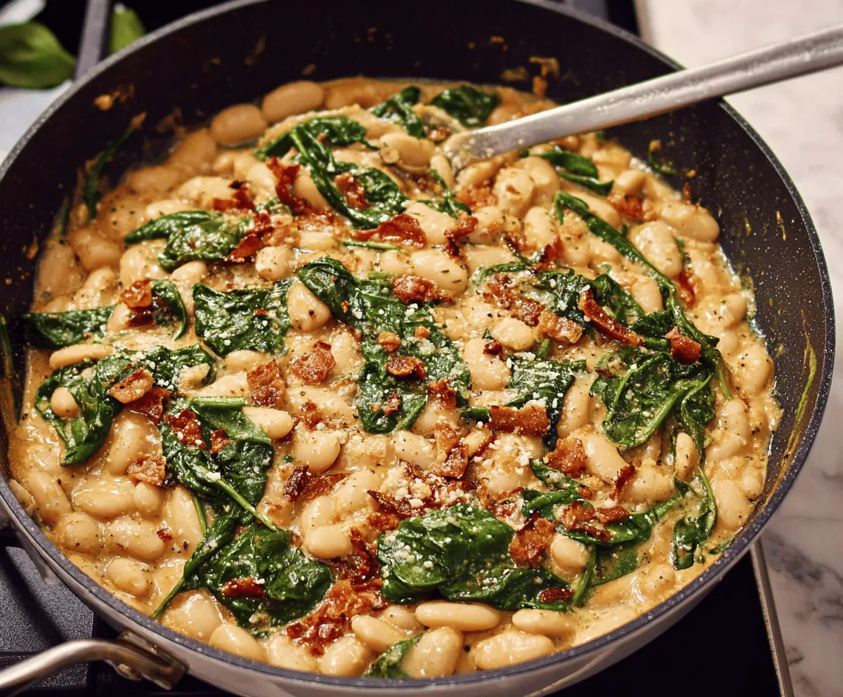 Creamy Marry Me White Bean & Spinach Skillet Recipe featuring fresh white beans, vibrant spinach, and flavorful herbs in a delicious, healthy dish