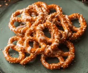 Sweet and salty pumpkin spice pretzels drizzled with caramel and sprinkled with cinnamon for a cozy fall treat