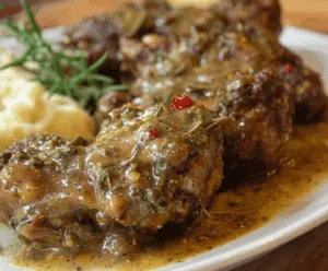 Delicious smothered turkey wings served with gravy and savory sides