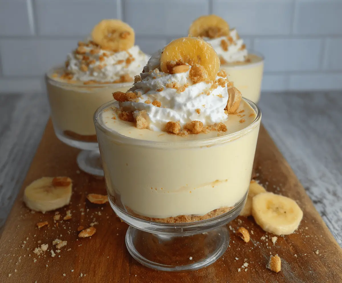 Delicious Banana Pudding Cottage Cheese Mousse served in a glass bowl, garnished with banana slices and a sprig of mint.