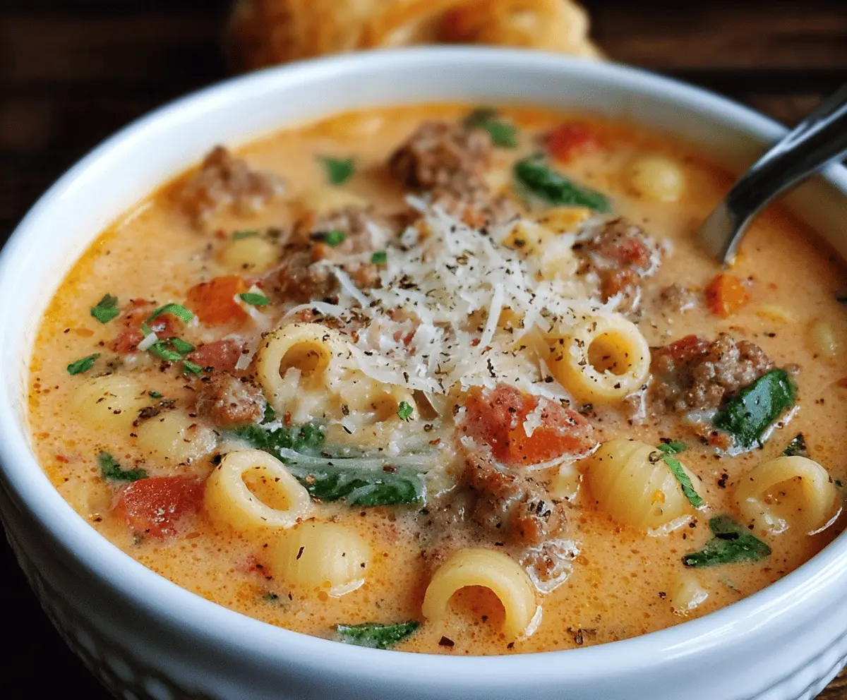 Easy Creamy Parmesan Italian Sausage Ditalini Soup