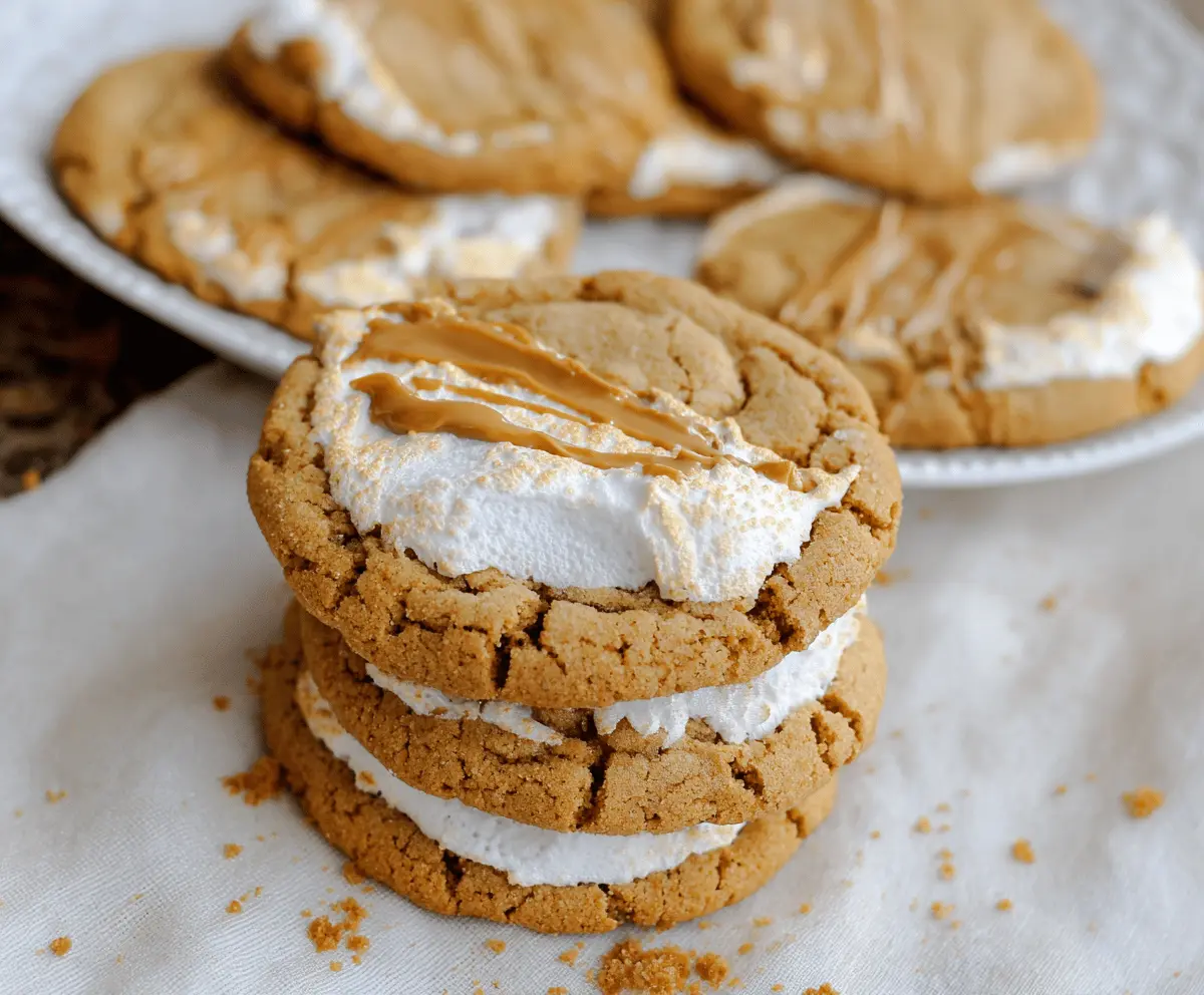 Delicious homemade Fluffernutter cookies with marshmallow and peanut butter filling on a baking tray.