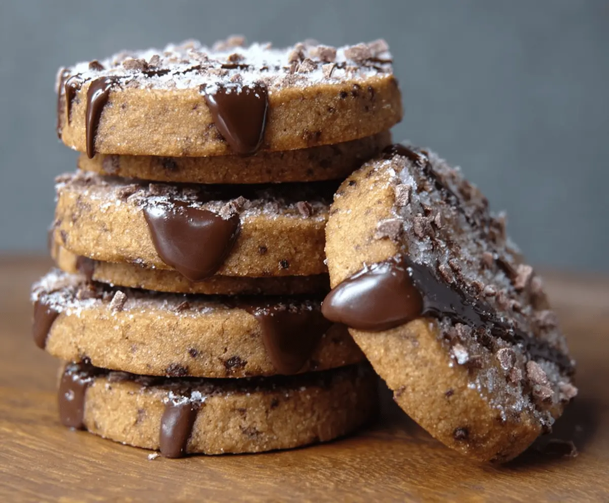 Delicious Espresso Chocolate Shortbread Cookies on a rustic plate, showcasing their rich and crumbly texture.