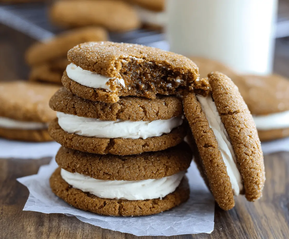 Delicious molasses cream pie cookies with a golden-brown crust and creamy filling on a white plate.