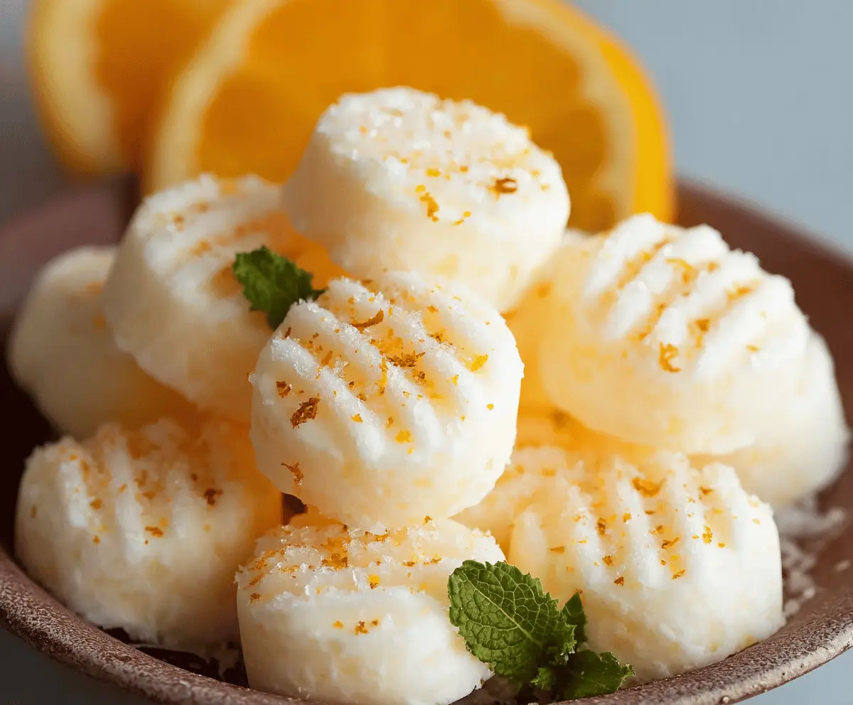 Delicious Sweet Orange Cream Cheese Mints on a decorative plate, perfect for parties and gifts.