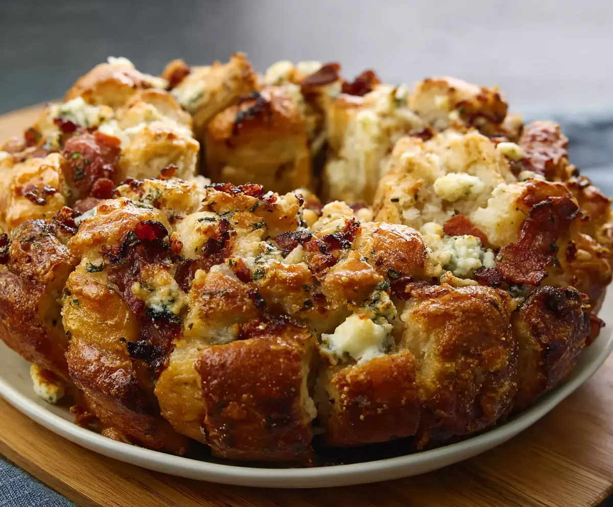 Delicious Bacon Gorgonzola Pull Aparts with crispy bacon and creamy cheese.