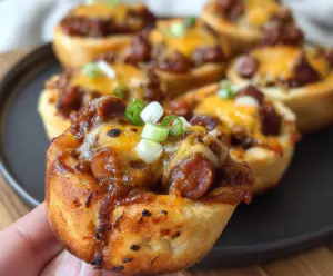 Delicious cheesy chili dog cups topped with melted cheese and fresh toppings, perfect for snack or party appetizer.